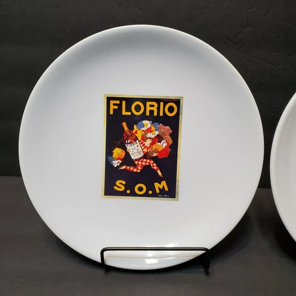 Pottery Barn Vintage Posters Salad Plates, Set of 2 Appetizer Dessert Dishes 8